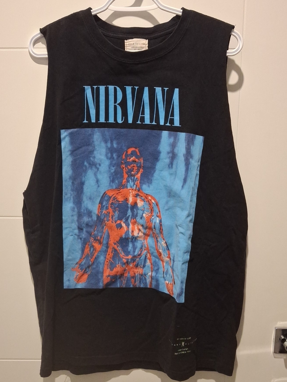 NIRVANA Black Tank with Blue Panel and Orange Figure Graphic